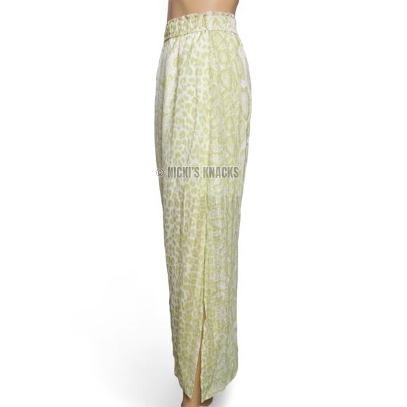 All Saints Clara Noche White Green Animal Print Sheer Midi Skirt Pull On Size 12 - Picture 4 of 11